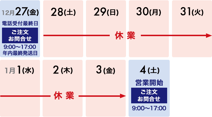 年末年始の営業時間のご案内